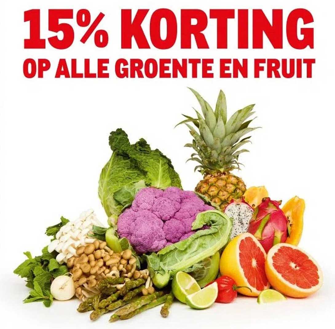 15% KORTING OP ALLE GROENTE EN FRUIT