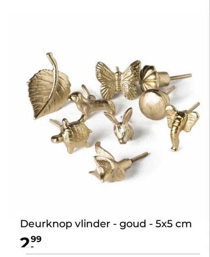 Deurknop vlinder - goud - 5x5 cm