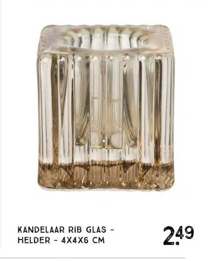 Kandelaar Rib Glas - Helder