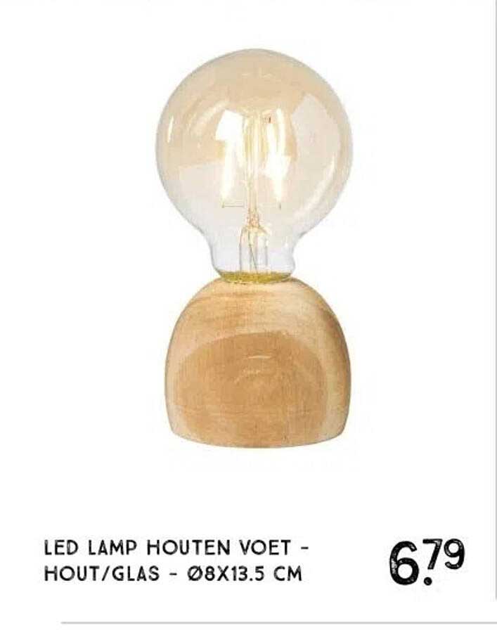 LED LAMP HOUTEN VOET - HOUT/GLAS