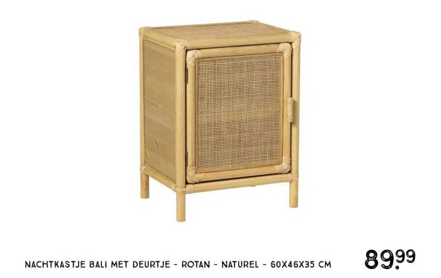 Nachtkastje Bali met Deurtje - Rotan - Naturel