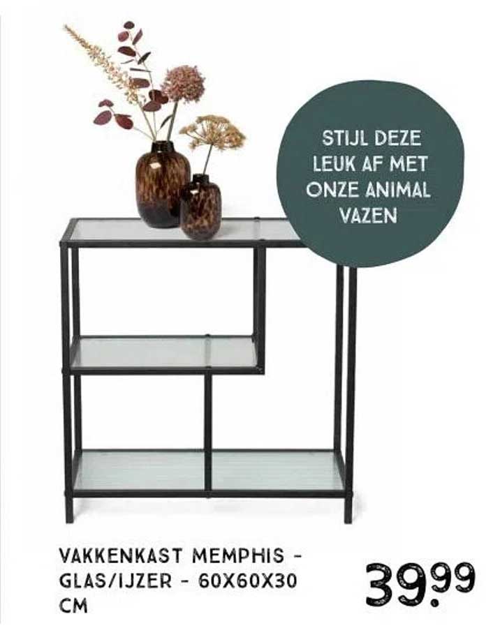 Vakkenkast Memphis - Glas/IJzer - 60X60X30 CM