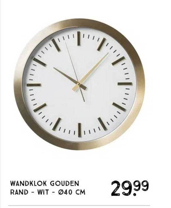 Wandklok Gouden Rand - Wit - Ø40 cm