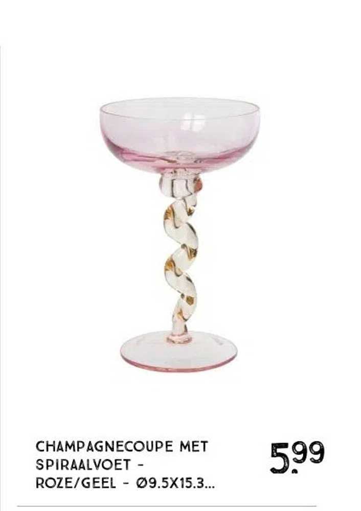 CHAMPAGNECOUPE MET SPIRAALVOET - ROZE/GEEL