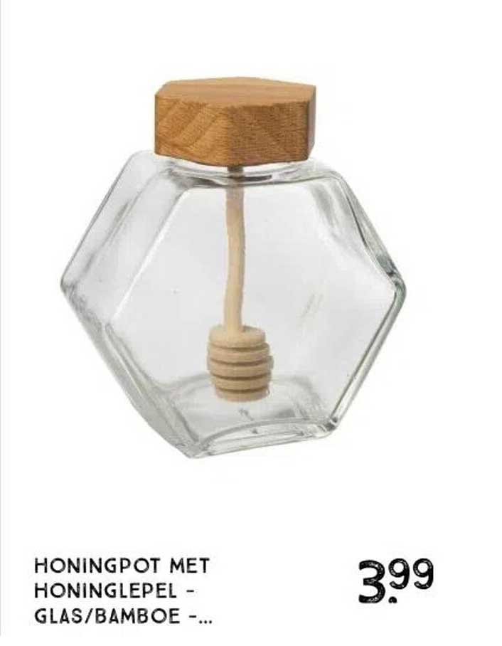 HONINGPOT MET HONINGLEPEL - GLAS/BAMBOE -