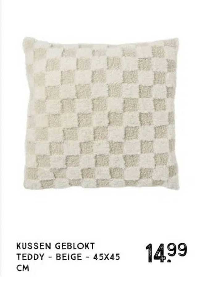 KUSSEN GEBLOKT TEDDY - BEIGE