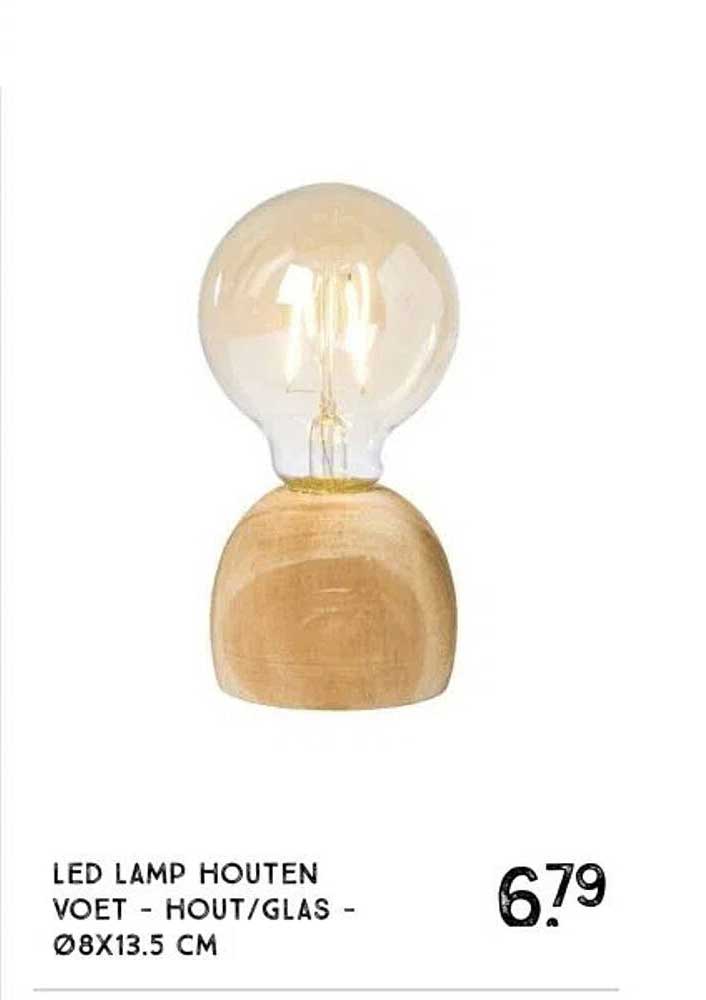 LED LAMP HOUTEN VOET - HOUT/GLAS