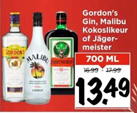 Gordon's Gin, Malibu Kokoslikeur of Jägermeister