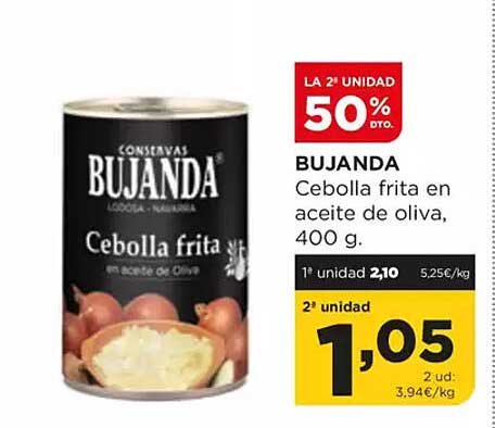 BUJANDA Cebolla frita en aceite de oliva, 400 g.