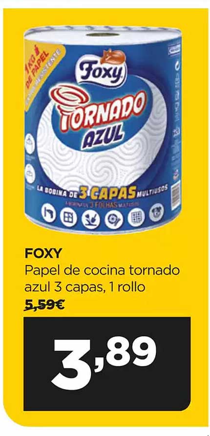 Foxy Papel de cocina tornado azul 3 capas, 1 rollo