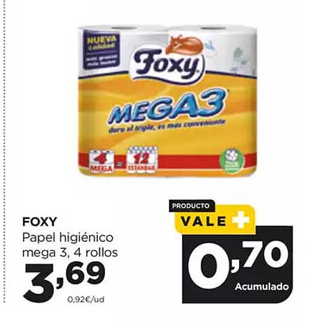 Foxy Papel higiénico mega 3, 4 rollos