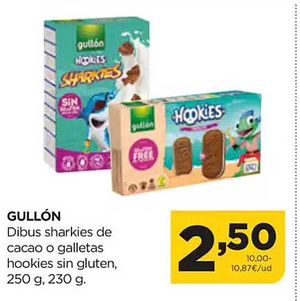 GULLÓN Dibus sharkies de cacao o galletas hookies sin gluten