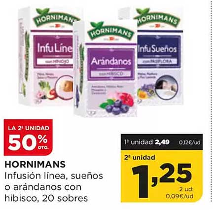 HORNMANS  
Infusión línea, sueños o arÁndanos con hibisco, 20 sobres