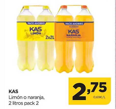 KAS Limón o naranja, 2 litros pack 2