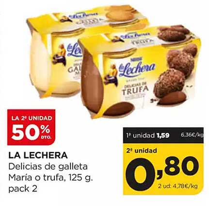 LA LECHERA  
Delicias de galleta María o trufa, 125 g. pack 2