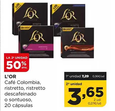 L’OR Café Colombia, ristretto, ristretto descafeinado o suntuoso, 20 cápsulas