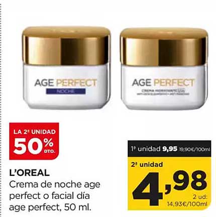 L’OREAL Crema de noche age perfect o facial día age perfect, 50 ml.