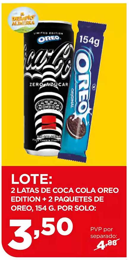 LOTE: 2 LATAS DE COCA COLA OREO EDITION + 2 PAQUETES DE OREO, 154 G.