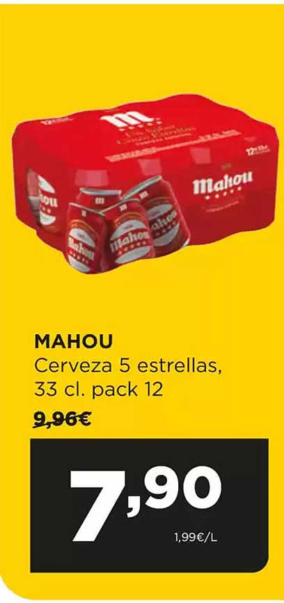 MAHOU  
Cerveza 5 estrellas, 33 cl. pack 12