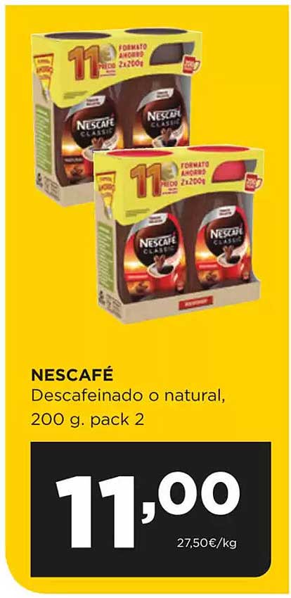 NESCAFÉ Descafinado o natural, 200 g. pack 2