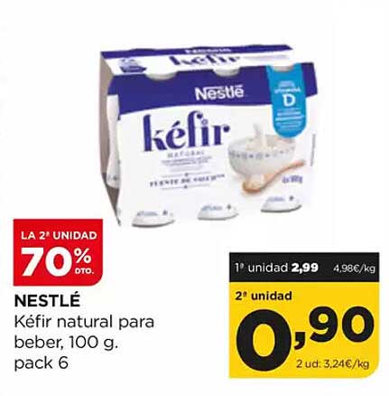 NESTLÉ Kéfir natural para beber, 100 g. pack 6