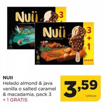 NUII Helado almond & java vanilla o salted caramel & macadamia, pack 3