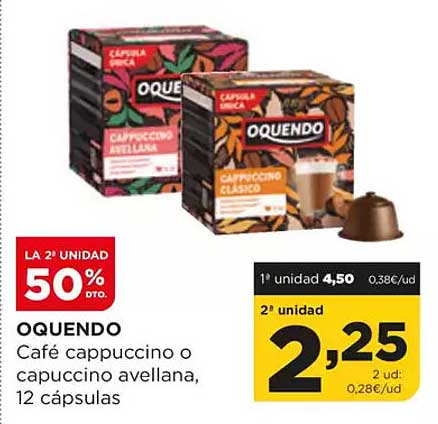 Oquendo Café cappuccino o capuchino avellana, 12 cápsulas