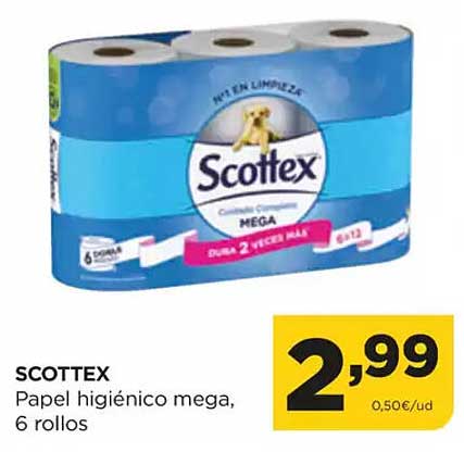 SCOTTEX Papel higiénico mega, 6 rollos