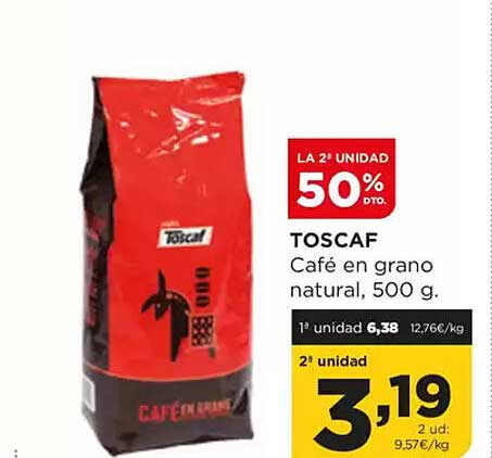 TOSCAF Café en grano natural, 500 g.