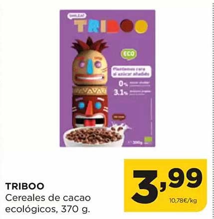 TRIBOO Cereales de cacao ecológicos, 370 g.