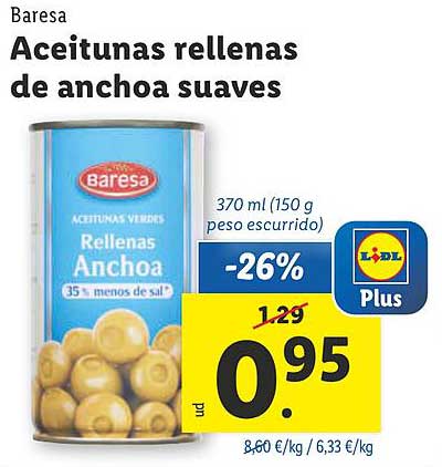 Aceitunas rellenas de anchoa suaves