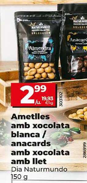 Ametlles amb xocolata blanca / anacards amb xocolata amb llet