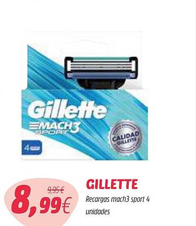 GILLETTE  
Recargas mach3 sport 4 unidades