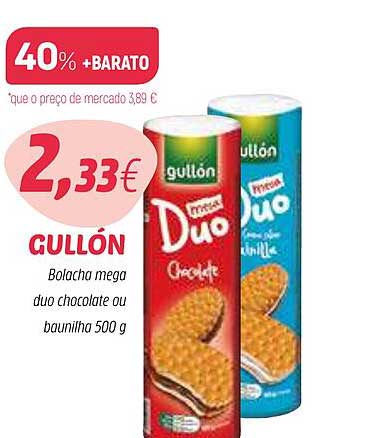 GULLÓN Bolacha mega duo chocolate ou baunilha 500 g