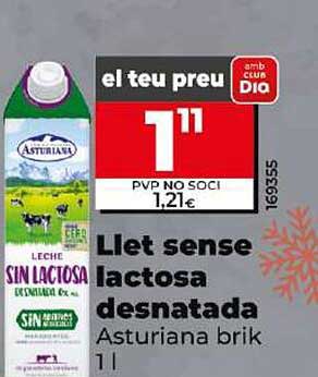 Llet sense lactosa desnatada Asturiana brik 1l