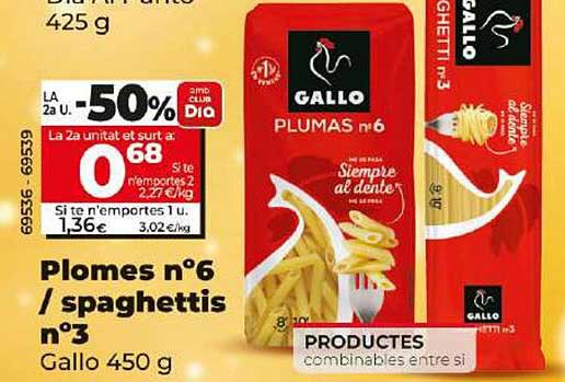 Plomes n°6 / spaghettis n°3 Gallo 450 g