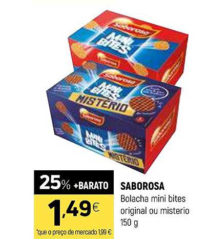 SABOROSA
Bolacha mini bites original ou mistério 150 g