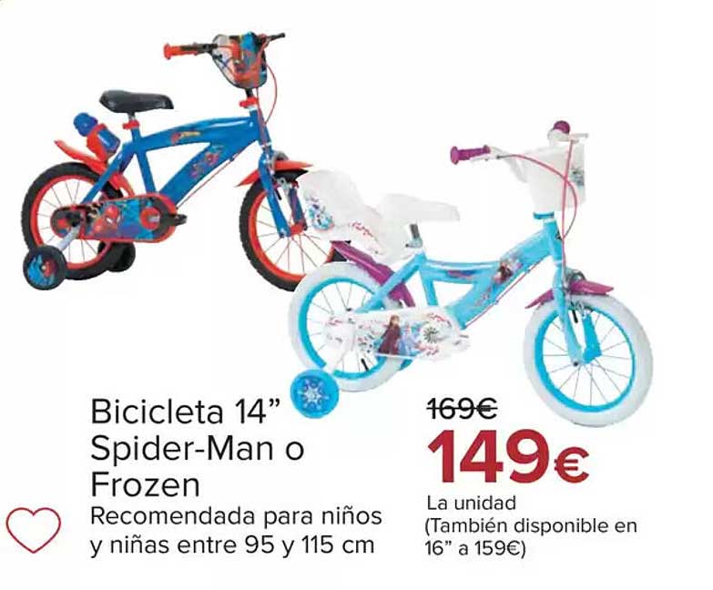 Bicicleta 14” Spider-Man o Frozen