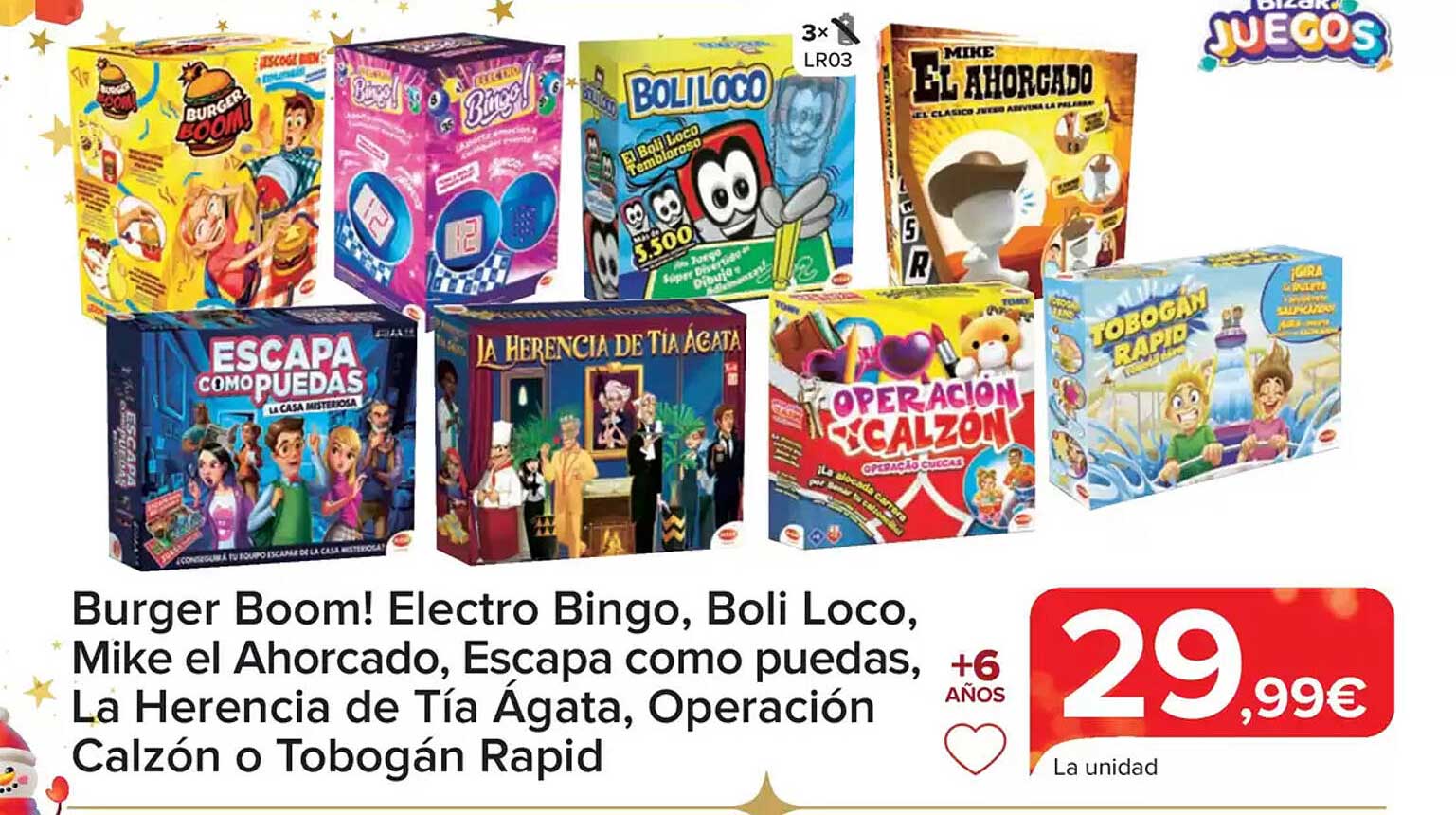 Burger Boom! Electro Bingo, Boli Loco, Mike el Ahorcado, Escapa como puedas, La Herencia de Tía Ágata, Operación Calzón o Tobogán Rapid