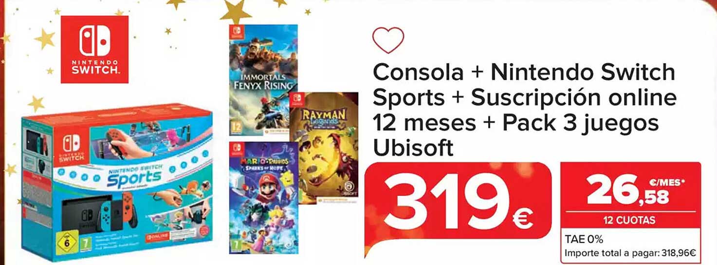 Consola + Nintendo Switch Sports + Suscripción online 12 meses + Pack 3 juegos Ubisoft