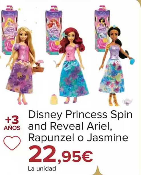 Disney Princess Spin and Reveal Ariel, Rapunzel o Jasmine