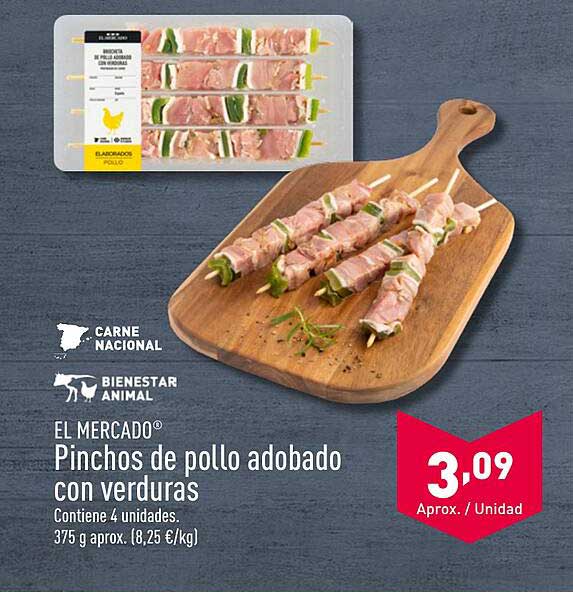 EL MERCADO® Pinchos de pollo adobado con verduras