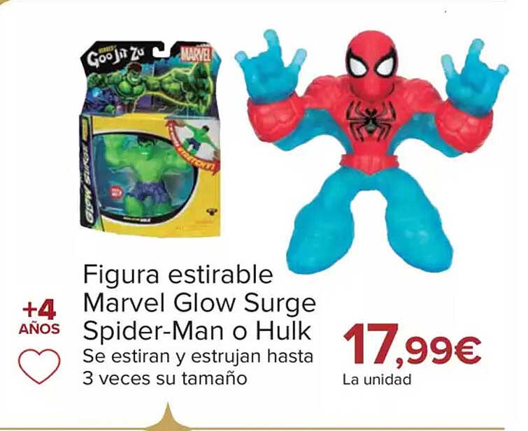 Figura estirable Marvel Glow Surge Spider-Man o Hulk