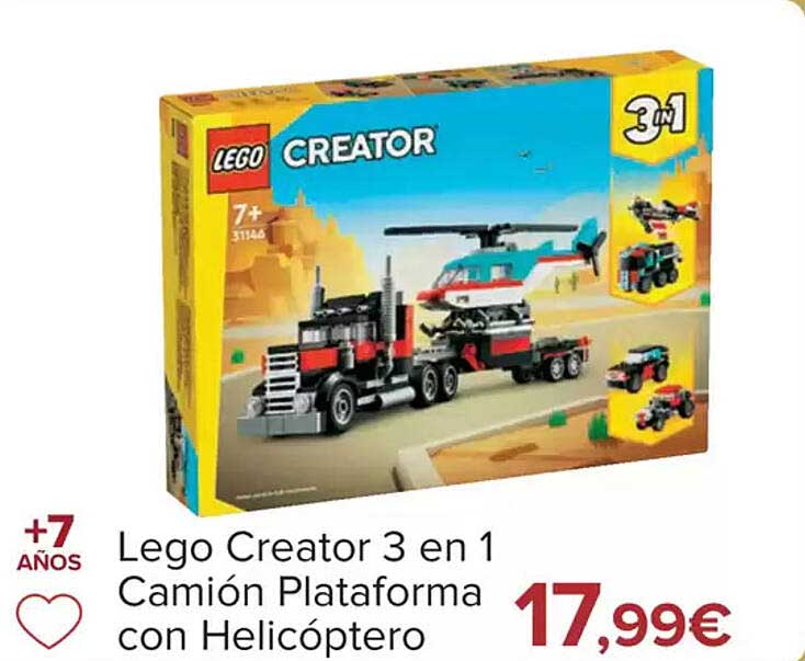 Lego Creator 3 en 1 Camión Plataforma con Helicóptero