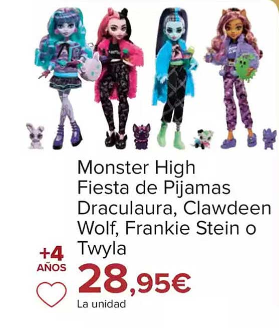 Monster High Fiesta de Pijamas Draculaura, Clawdeen Wolf, Frankie Stein o Twyla