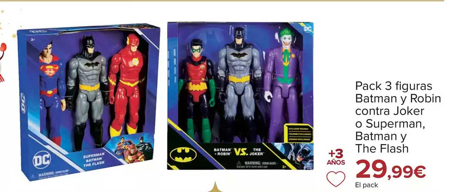 Pack 3 figuras Batman y Robin contra Joker o Superman, Batman y The Flash