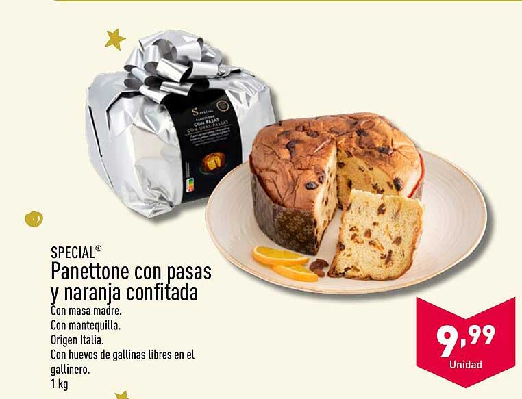 Panettone con pasas y naranja confitada