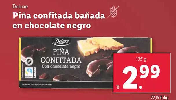 Piña confitada bañada en chocolate negro