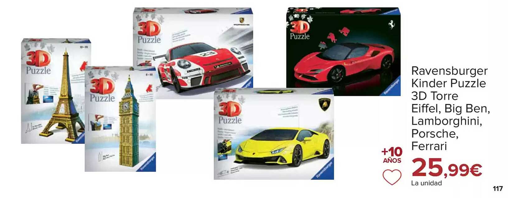 Ravensburger Kinder Puzzle 3D Torre Eiffel, Big Ben, Lamborghini, Porsche, Ferrari