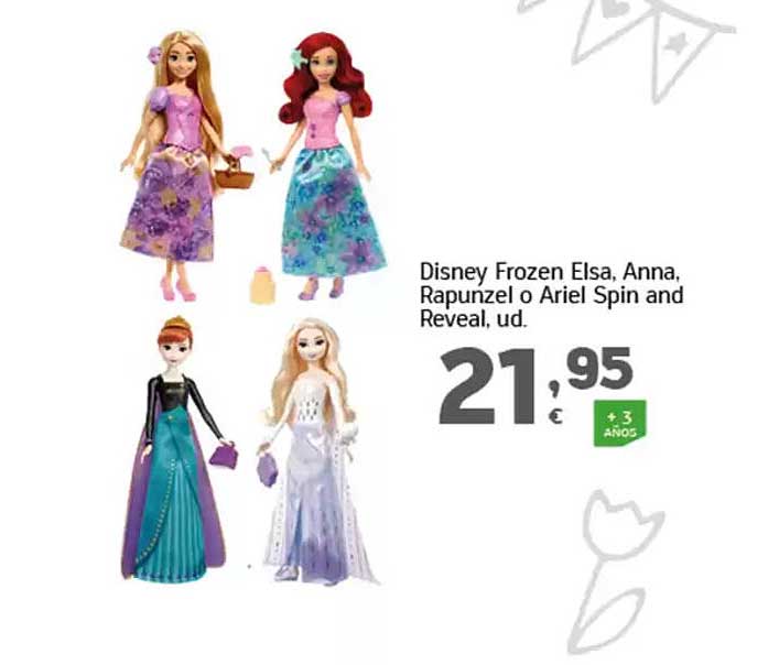 Disney Frozen Elsa, Anna, Rapunzel o Ariel Spin and Reveal, ud.